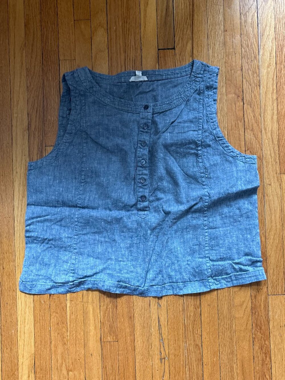 Eileen Fisher Light Blue Linen Cotton Henley Tank Top, size L